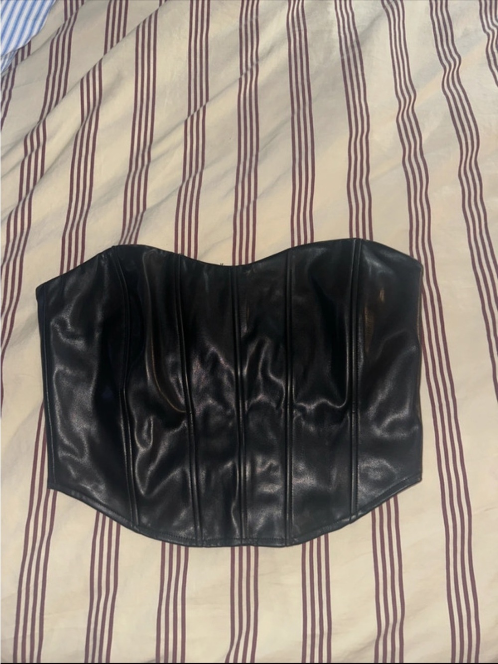 Fashion Nova Black Faux Leather Strapless Corset Top